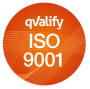 Logotyp orange ifylld cirkel med texten qvalify ISO 9001